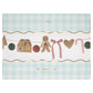 Meri Meri Gingerbread Garland by Meri Meri features charming packaging with festive shapes, including a gingerbread man, house, heart, and candy cane set against a plaid background—ideal for enhancing your holiday decor.