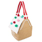 The Meri Meri Gingerbread House Bag, by the renowned brand Meri Meri, boasts a delightful white roof, colorful pom-poms, and candy cane-striped handles. It's an ideal choice for those who love festive accessories and are looking for a distinctive statement piece.