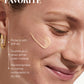 A woman smiles with Glowscreen SPF 40 in Sunrise by Supergoop on her cheek. Text highlights its SPF 40 protection, all-day hydration, makeup primer use, and suitability for multiple skin types.