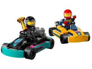 Product Name: LEGO® Go-Karts & Race Drivers

Brand Name: Legos - Toyhouse

Description: Experience the thrill of racing with the LEGO® Go-Karts & Race Drivers set. This set features two cheerful figures in vibrant racing karts: one in sleek black, equipped with a helmet and holding a winner’s trophy, and the other adorned in dynamic yellow and blue colors with a red helmet.