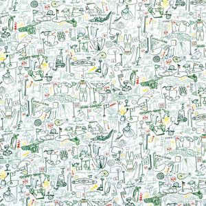 The Joy Street Golf Baby Blanket is adorned with cartoon-style golf-themed illustrations, including clubs, balls, and flags in green and yellow—perfect for a cozy pima cotton blanket.