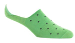 Dapper Classics Dot High Vamp No Show Socks in Grass Green with Navy dots showcase a linked-toe design and are made from lightweight material for exceptional comfort. An internal grip guarantees a secure fit throughout the day.