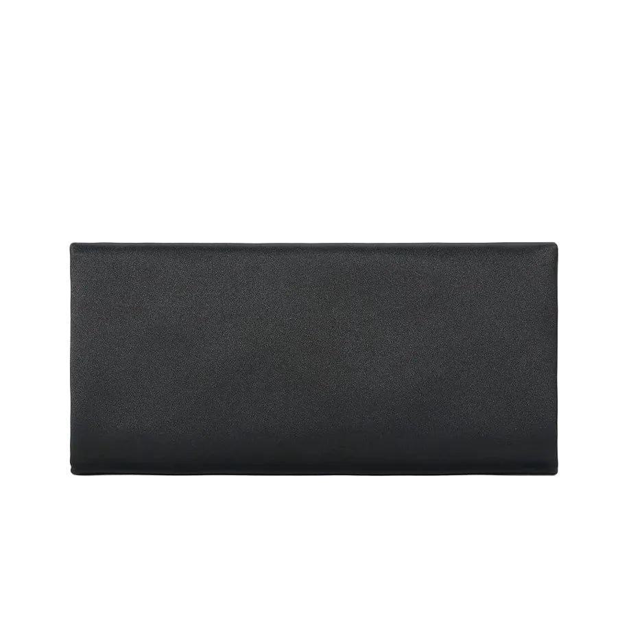 A rectangular, black envelope-style Staud Muse Clutch evening accessory is displayed against a plain white background, making it perfect for pairing with your favorite occasion dresses.