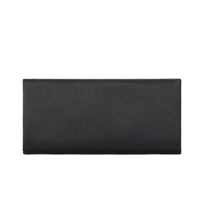 A rectangular, black envelope-style Staud Muse Clutch evening accessory is displayed against a plain white background, making it perfect for pairing with your favorite occasion dresses.