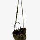 Proenza Schouler Small Ruched Suede Braided Tote in olive green suede with black braided handles and a matching adjustable shoulder strap.