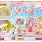 The Calico Critters Baby Mermaid Castle playset features adorable baby animal figures with accessories, a pink mermaid-themed castle, playful swings, and comes in vibrant underwater-themed packaging inspired by a sea amusement park, displaying detailed product information.