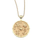 The Destination Pendant Necklace Collection by Jane Win features a gold coin pendant engraved with symbols like the sun, star, airplane, sailboat, anchor, and compass—a standout piece for any necklace collection.