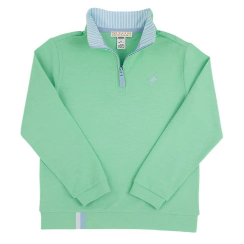Light green Baby Boys' and Boys' Prepletic™ Hayword Half Zip by The Beaufort Bonnet Company, featuring a blue and white striped inner collar and small embroidered logo on the left chest.