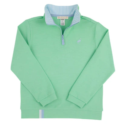 Light green Baby Boys' and Boys' Prepletic™ Hayword Half Zip by The Beaufort Bonnet Company, featuring a blue and white striped inner collar and small embroidered logo on the left chest.