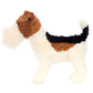 The Jellycat Hector Fox Terrier plush toy, featuring a blend of brown, black, and white fur, stands poised for adventure against a plain white background.