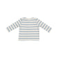 The Angel Dear Modal Rib Stripe Glacier Lake Long-Sleeve Henley showcases blue and white horizontal stripes with a stylish and comfortable button-up neckline, presented with the back view.