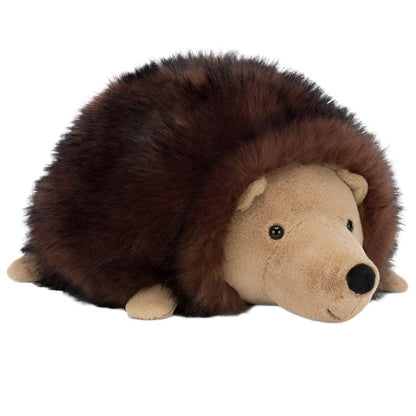 Introducing the Jellycat Hamish Hedgehog, a plush toy adorned with silky-soft spines. His light brown face pairs beautifully with a charming chocolate ombre back, making him both irresistibly cuddly and stylish.