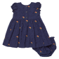 Dress your little one in the Baby Girls' Eliza Eyelet Embroidery Dress Set by Pink Chicken, featuring short sleeves and elegant navy floral embroidery, complete with matching bloomers and convenient buttons down the back for easy dressing.