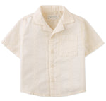 The Gingersnaps Baby Boys' Armin Embroidered Camp Collar Shirt features short sleeves, an off-white hue, a chest pocket, and subtle vertical leaf embroidery.