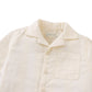 The Gingersnaps Baby Boys' Armin Embroidered Camp Collar Shirt features short sleeves, a chest pocket, textured vertical patterns, subtle leaf embroidery, and button front. Shown flat on a white background.