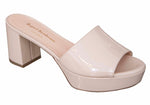 A single pale pink mid platform slide sandal with a 75mm block heel, handmade in Italy.