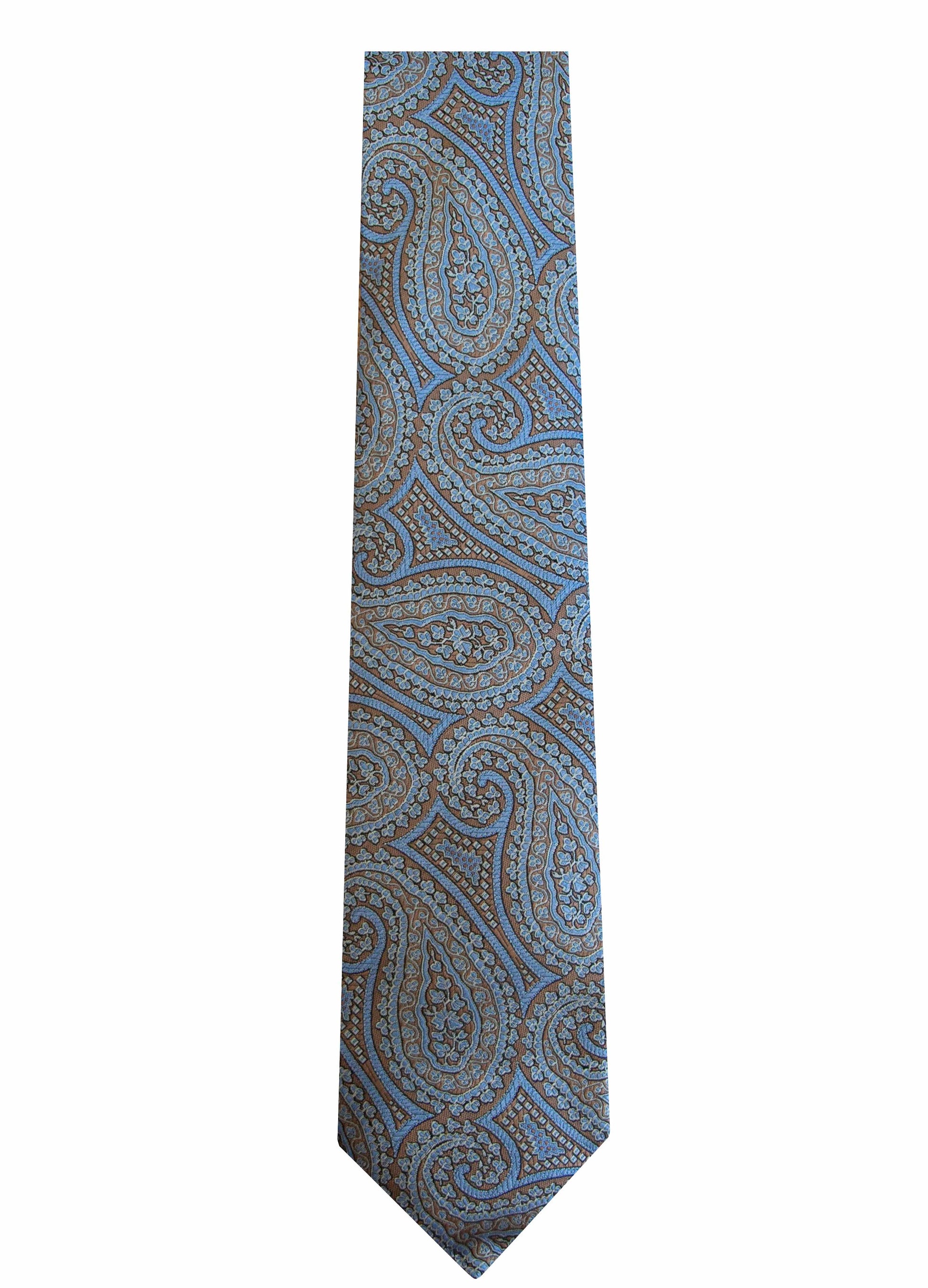 A handcrafted necktie from California’s Central Coast, this Robert Jensen Large Paisley Tie showcases an intricate pattern of swirling shapes and lines.