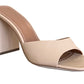 A women's nude leather mule with a chunky heel, the Staud Sloane Heel.