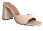 A women's nude leather mule with a chunky heel, the Staud Sloane Heel.