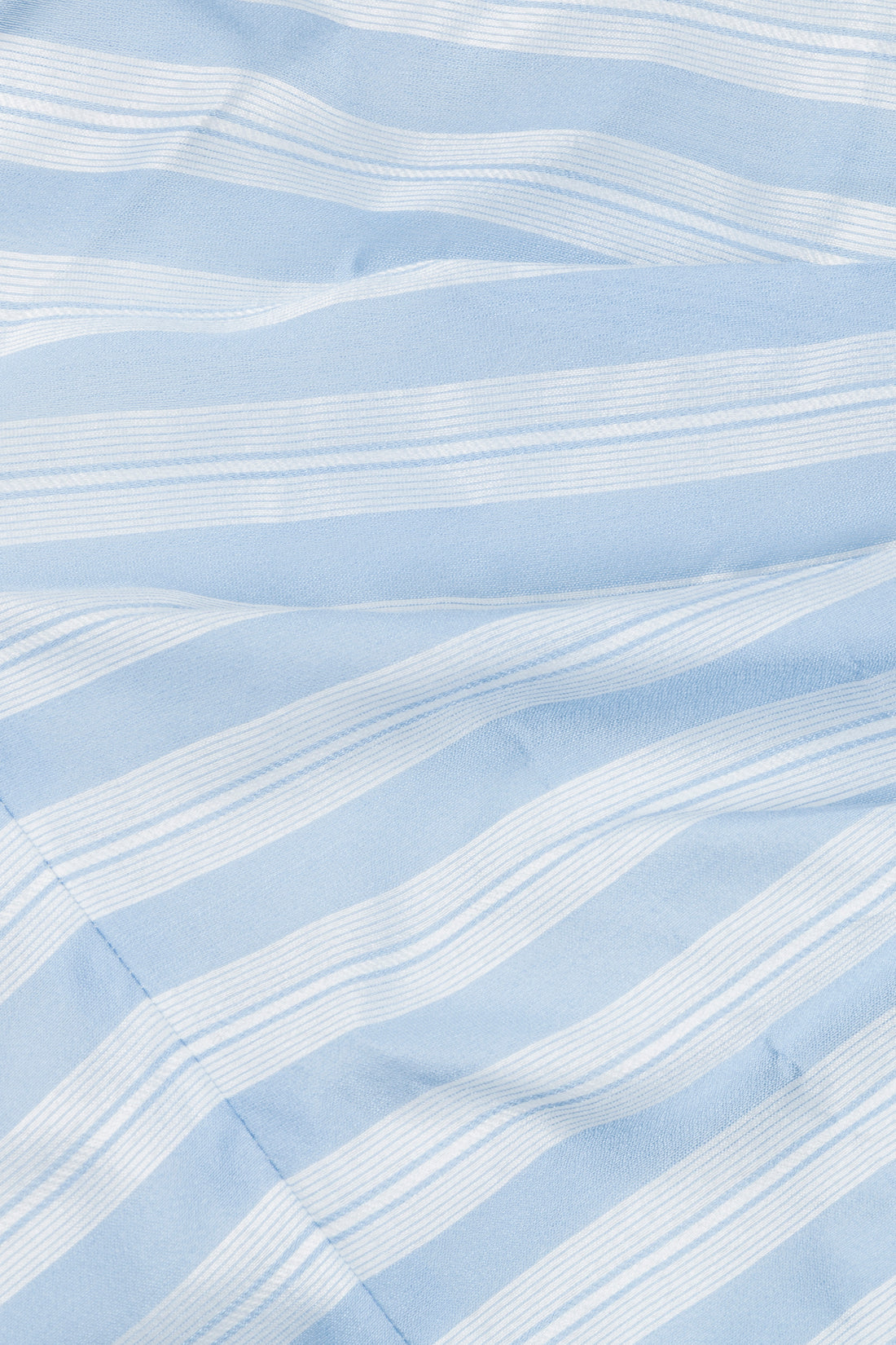 The Caprie Halter Top by Simkhai features light blue and white striped yarn-dyed satin with visible stitching and gentle folds, creating a stylish look perfect for your wardrobe.