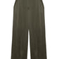The Simkhai Kyra Wide Leg Pant in olive green features a high waist, tailored waistband, front pleats, side pockets, and a relaxed silhouette crafted from smooth, slightly shiny satin.