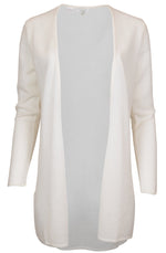 A sustainable women's HIVE Cashmere Long Cardigan with an open front that is perfect for layering.