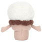 Product Description: The Jellycat Amuseables Ice Cream Cone from the renowned brand Jellycat showcases textured cream fur, a large, fluffy white head with brown trim around the neck, and outstretched beige arms on either side.