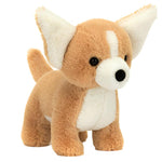 The Jellycat Isobel Chihuahua is a plush toy crafted by Jellycat, featuring a small design with tan and white fur, honey-colored accents, and large ears, making it an ideal snuggly companion.