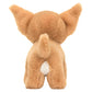 The Jellycat Isobel Chihuahua, crafted by Jellycat, features large ears and light honey-colored fur. From behind, this plush toy showcases a short raised tail and a small white patch, making it an adorable snuggly companion.