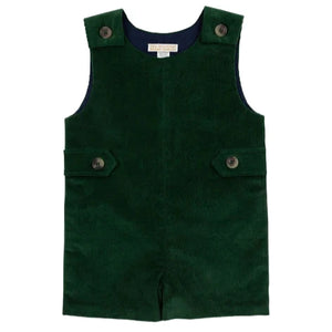 A sleeveless dark green Baby Boys' Corduroy Jack Keene Jon Jon by The Beaufort Bonnet Company, featuring button details on the shoulders and sides, shown against a white background.