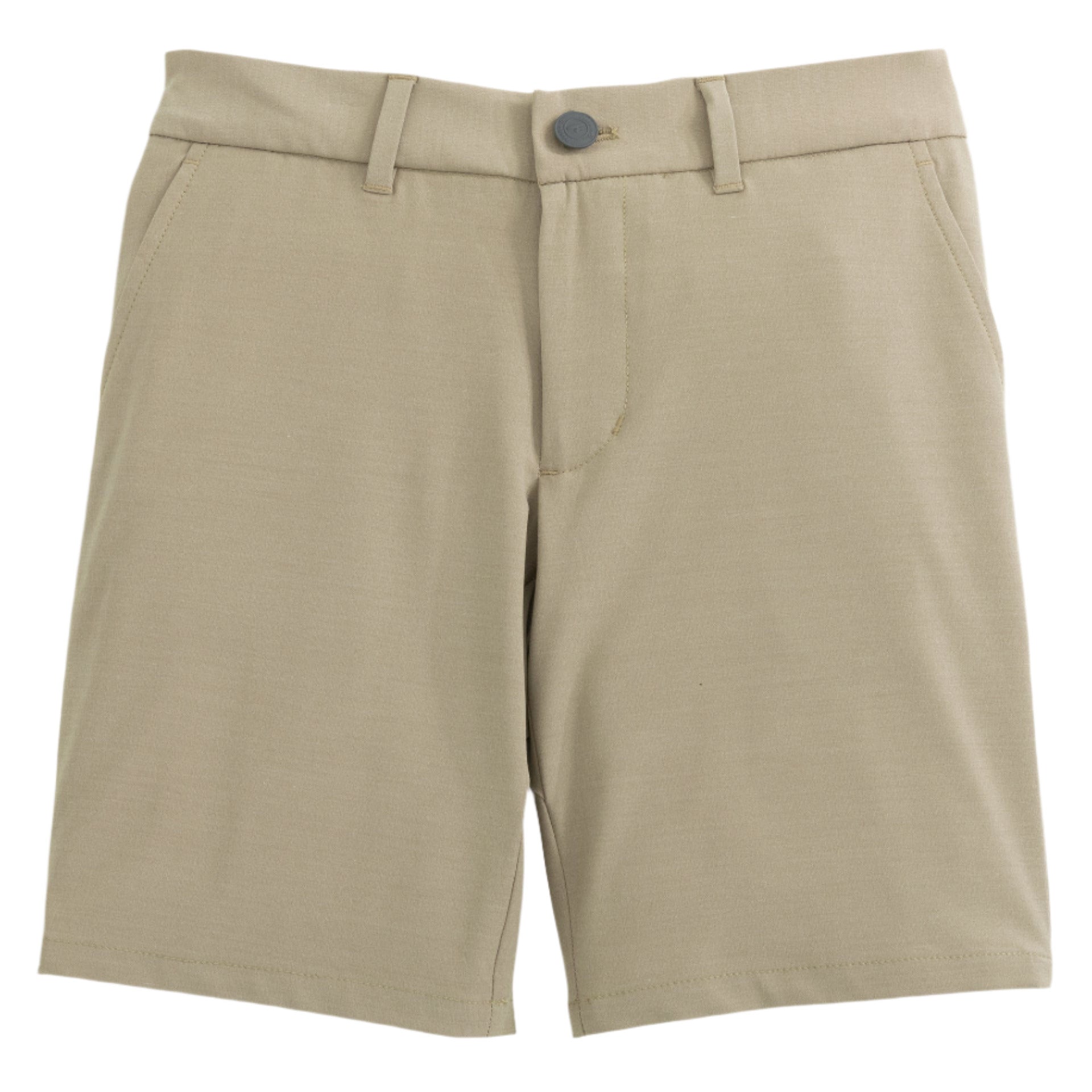 The Johnnie-O Boys' Mulligan Jr. Performance Shorts feature stretch fabric, belt loops, a front button closure, and side pockets, shown on a white background.