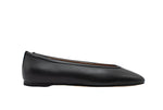 The Dafne Leather Flats by Casa Isota are black Nappa leather ballet flats with a low heel, expertly crafted by Italian artisans and shown on a white background.