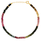 Introducing the Jia Jia Birthstone Bracelet: a stunning piece crafted with multicolored round semi-precious gemstones in an array of shades, including black, green, pink, yellow, and brown. This versatile bracelet from Jia Jia features a 14-karat gold clasp and an adjustable chain for the perfect fit.