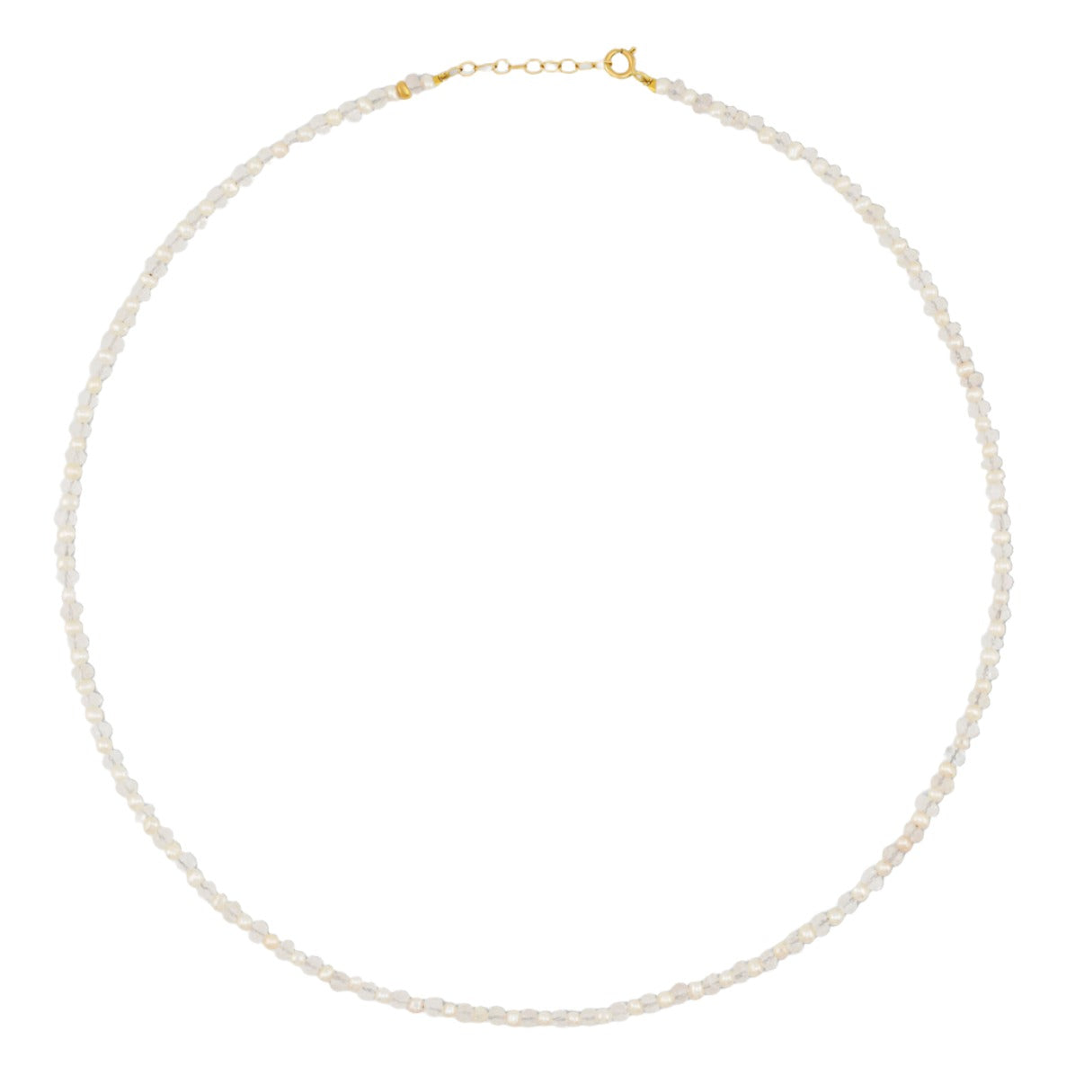 Introducing the Jia Jia Birthstone Necklace by Jia Jia: a refined necklace featuring white beads and a 14 karat gold clasp, ideal for those who appreciate understated elegance.