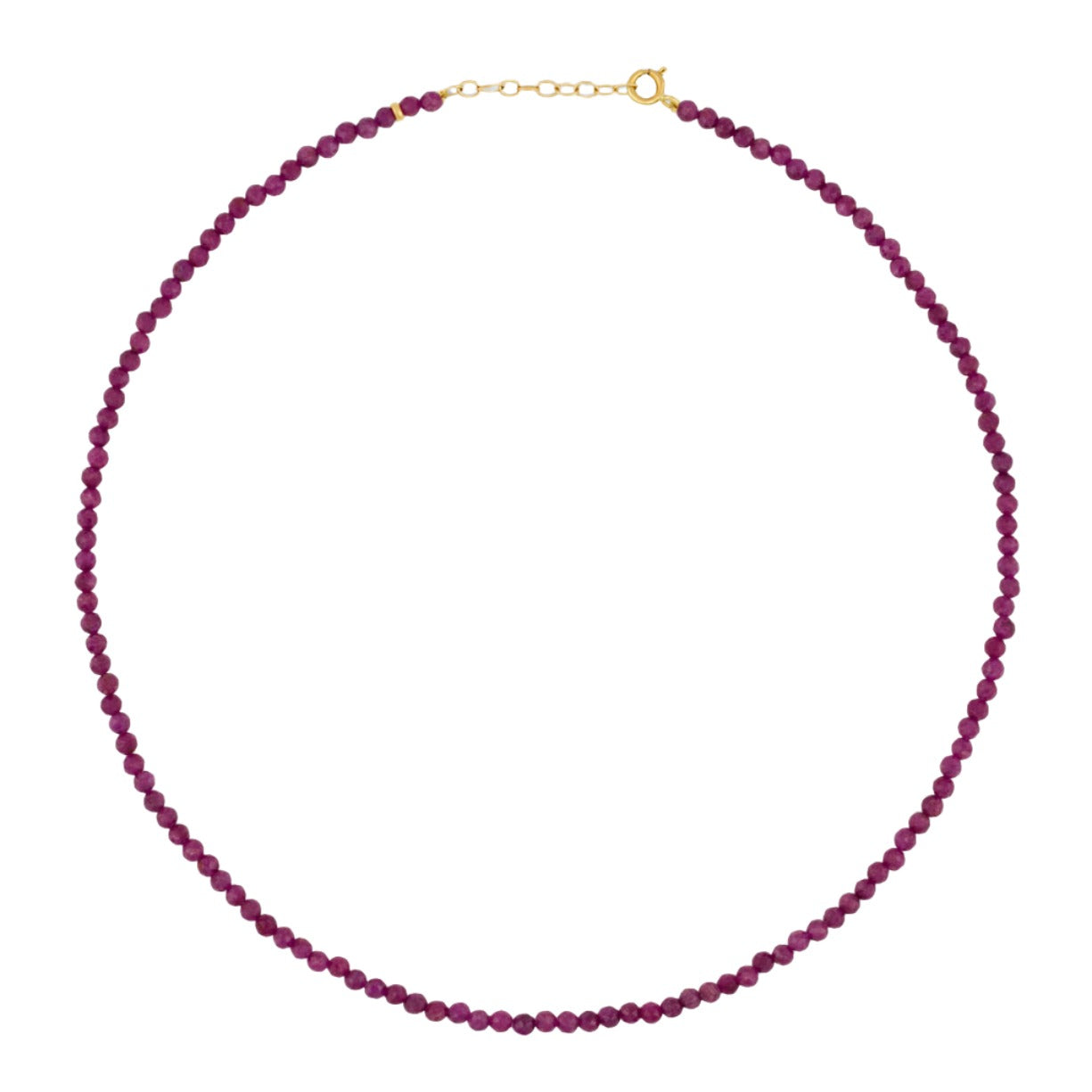 The Jia Jia Birthstone Necklace by the brand Jia Jia is a delicate necklace featuring purple beads and a 14 karat gold clasp.