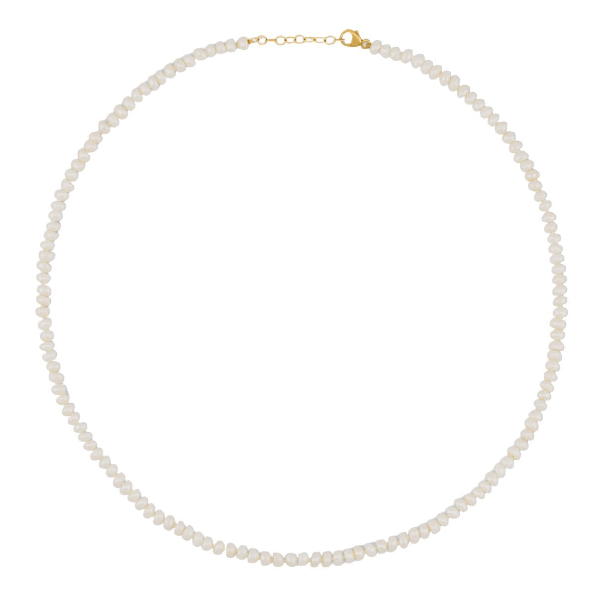 Introducing the Jia Jia Mini Pearl Necklace by Jia Jia, featuring small, round freshwater pearls and a gold clasp, handcrafted in NYC.