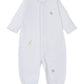 The Baby Boys' Jungle Mates Convertible Gown by Kissy Kissy is crafted from soft Peruvian cotton in white, with long sleeves and jungle animal embroidery, including an elephant near the chest and a giraffe and lion on the front.