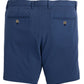 Back view of Johnnie-O Jupiters Stretch Cotton Performance Shorts in blue, featuring two back pockets with button closures, belt loops at the waistband, and crafted from performance fabric for added comfort.