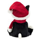 This delightful holiday plush toy, the Jellycat Christmas Jellycat Jack, features a black and white cat adorned with a red Santa hat and scarf, sitting charmingly with its back to the viewer.