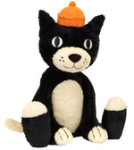 The Jellycat Jack Huge, 24", a plush and soft tufty fur tuxedo cat, wears a small orange pumpkin hat, adding an adorable charm to any cuddle session.