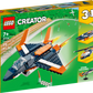 The LEGO® Creator Supersonic Jet by Legos - Toyhouse (set 31126) comes with three build options: a supersonic jet, a helicopter, and a boat. Suitable for ages 7 and up, the set includes 215 pieces and comes with a stand.