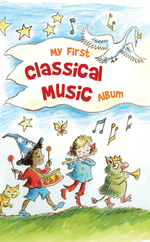 Illustration of three children playing instruments, joined by a cat and a creature, with musical notes and a bird above the text “Yoto Card: My First Classical Music Collection” from Yoto—perfectly capturing music for kids.