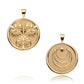 The Jane Win Pendant Necklace Collection includes two gold pendants: one with three floral motifs, the other with a star, two crescent moons, and "JOY" engraved—a perfect milestone or meaningful coin necklace.