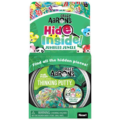 Introducing Crazy Aaron's Hide Inside Thinking Putty by Crazy Aarons: a clear, coiled putty made from non-toxic silicone, featuring an array of colorful, small charms and shapes inside. Perfect for sensory integration and endless fun!