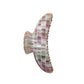 The Machete Jumbo Heirloom Claw is a large hair clip made from Italian acetate, showcasing a pink, green, and white mosaic tile pattern. Perfect for securing thick hair with style, it’s photographed against a plain white background.