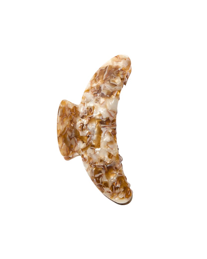The Jumbo Heirloom Claw by Machete, crafted from premium Italian acetate in a brown and beige marbled design, is displayed against a white background. This large hair claw clip is perfect for securing thick hair with both style and ease.
