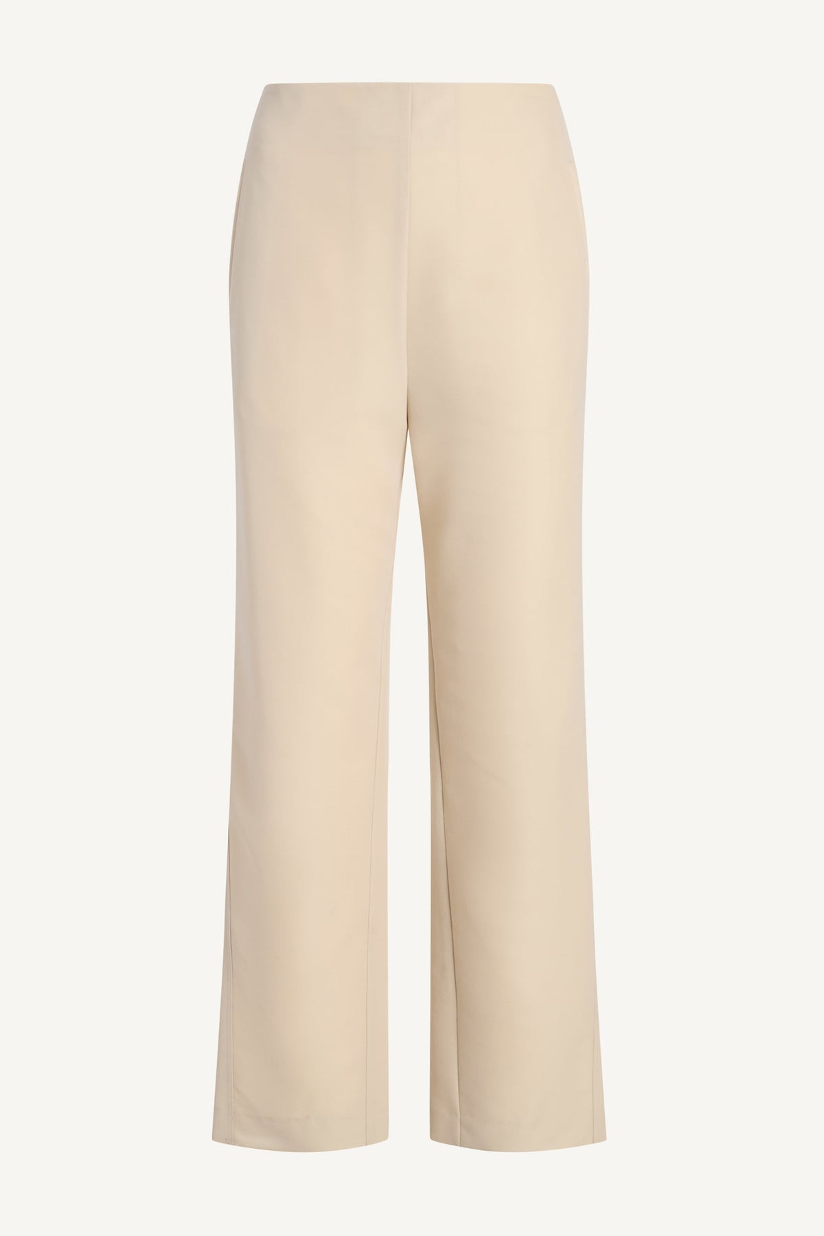 Kallmeyer Nadja Trouser in beige wool gazar, featuring a mid-rise, straight-leg fit cropped at the ankle.