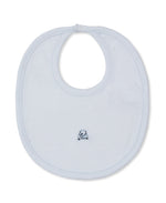 The Kissy Kissy Premium Golf Championship Hand Embroidered Bib features a round neck, snap closure, and detailed golf-themed embroidery—ideal for keeping your baby tidy and stylish.