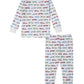The Kissy Kissy Baby Boys' and Boys' Speedway Printed Pajama Set is a two-piece Pima cotton sleepwear with long sleeves and pants, covered in colorful cars on white for ultimate comfort.