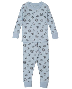 The Kissy Kissy Baby Boys' and Boys' Jungle Jumble Pajama Set features soft Pima cotton with long sleeves and pants, showcasing a playful black-and-white jungle animal print.